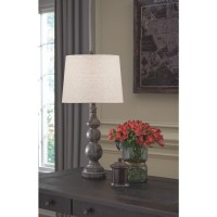 Signature Design By Ashley Mair Rustic Farmhouse Poly Table Lamp 2 Count, Gray