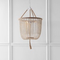 Safavieh Lighting Collection Angie Boho Farmhouse Cream 18-Inch Diameter 3-Light Beaded Adjustable Hanging Pendant Light Fixture With Tassel (Led Bulbs Included)