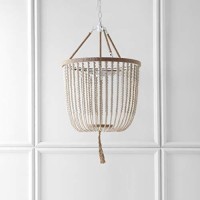 Safavieh Lighting Collection Angie Boho Farmhouse Cream 18-Inch Diameter 3-Light Beaded Adjustable Hanging Pendant Light Fixture With Tassel (Led Bulbs Included)