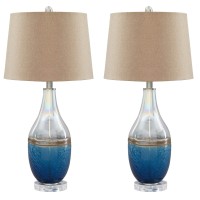 Signature Design By Ashley Johanna Beach Inspired Glass Table Lamps, 2 Count , Clear & Blue