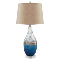 Signature Design By Ashley Johanna Beach Inspired Glass Table Lamps, 2 Count , Clear & Blue