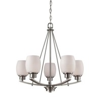 Casual Mission 5-Light Chandelier In In Brushed Nickel With White Lined Glass