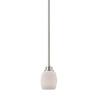 Casual Mission 1-Light Pendant In Brushed Nickel With White Lined Glass