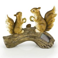 Dawhud Direct Squirrels On A Log Solar Light For Home And Outdoor Decor, Squirrels Solar Powered Flickering Led Garden Light Backyard Woodland Decoration