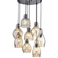 Circular Light Fixture For Dining Rooms And Kitchen Areas | Glass Chandelier Centerpiece Provides Ample Lighting | Round Indoor Hanging Lamp Set Descends From Ceiling To Create Modern Farmhouse Feel