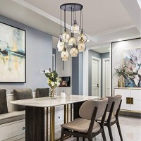 Circular Light Fixture For Dining Rooms And Kitchen Areas | Glass Chandelier Centerpiece Provides Ample Lighting | Round Indoor Hanging Lamp Set Descends From Ceiling To Create Modern Farmhouse Feel