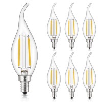 Crlight 2W Dimmable 25W Equivalent Led Candelabra Bulb 2700K Warm White 250Lm, E12 Chandelier Led Candle Bulbs, C35 Clear Glass Flame Shape Bent Tip, 6 Pack