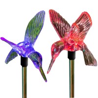 Unido Box Hummingbird Solar Garden Stake Light Led Colorchanging Set Of 2