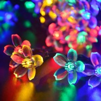 Lightspot Solar Waterproof String Lights 50 Led 7M/22Ft Cherry Blossom Flower Garden Christmas Lights For Outdoor Indoor Party Wedding Patio Holiday Decorations (Colour)