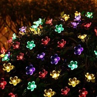 Lightspot Solar Waterproof String Lights 50 Led 7M/22Ft Cherry Blossom Flower Garden Christmas Lights For Outdoor Indoor Party Wedding Patio Holiday Decorations (Colour)