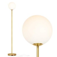 Brightech Luna - Frosted Glass Globe Led Floor Lamp - Mid Century Modern Standing Light For Living Rooms, Gets Compliments - Boho Indoor Pole Light For Bedroom And Office- Antique Brass / Gold