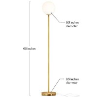 Brightech Luna - Frosted Glass Globe Led Floor Lamp - Mid Century Modern Standing Light For Living Rooms, Gets Compliments - Boho Indoor Pole Light For Bedroom And Office- Antique Brass / Gold