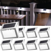 Jackyled 7 Led Solar Step Lights 3Side Lenses Waterproof Stainless Steel Garden Patio Deck Fence Stairs 8Pack Cool W