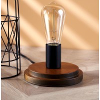 Surpars House Wood Retro Table Lamp Metal Shade Edison Bulb Included Warm White Light,Black