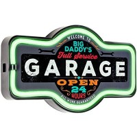 Big Daddys Garage - Reproduction Vintage Advertising Marquee Sign - Battery Powered Led Neon Style Light - 17 X 10 X 3 Inches