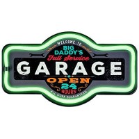 Big Daddys Garage - Reproduction Vintage Advertising Marquee Sign - Battery Powered Led Neon Style Light - 17 X 10 X 3 Inches