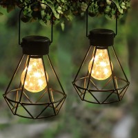 Maggift 2 Pack 10.6 Inch Hanging Solar Lights Outdoor Retro Hanging 20 Lumens Christmas Decorative Solar Lantern With Handle, Brown