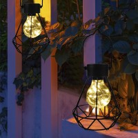 Maggift 2 Pack 10.6 Inch Hanging Solar Lights Outdoor Retro Hanging 20 Lumens Christmas Decorative Solar Lantern With Handle, Brown