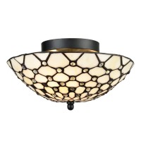 Diryzon Eul Tiffany Style Semi Flush Mount Ceiling Fixture Antique Brass & Art Colorful Glass Shade-3 Lights