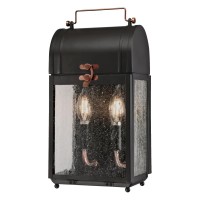 Westinghouse Lighting 6334900 Mulberry Two-Light Outdoor Wall Fixture, Matte Black Finish With Washed Copper Accents And Clear Seeded Glass