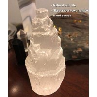 Amoystone 8 Natural Selenite Crystal Lamp White Gemstones Skyscraper Tower Healing Lights Small, Include Led Bulb Switch