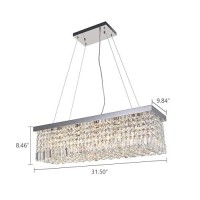 Modern Rectangular Crystal Chandelier Stainless Steel 5 E12 Bulbs With Adjustable Hanging Light Fixture For Dining Living Room F