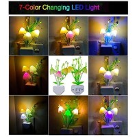 Ausaye 4Pack Sensor Led Plug In Night Light For Adults Kids , Color Changing Cute Mushroom Flower Wall Lamp For Bedroom,Bathroom,Stairs,Kitchen,Corridor