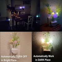 Ausaye 4Pack Sensor Led Plug In Night Light For Adults Kids , Color Changing Cute Mushroom Flower Wall Lamp For Bedroom,Bathroom,Stairs,Kitchen,Corridor