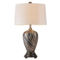 OK Lighting home decor and lighting combines elegant designs and functionality The grand table lamp makes an elegant addition to every home It features an elegant beige drum shade topped off with a matching finial and a dark silver finish with textured ef