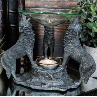 Ebros Gift Moonlight Three Howling Wolves Oil Warmer Or Wax Tart Burner Aroma Scent Diffuser Statue Faux Stone Resin Wolf Themed Decorative Figurine