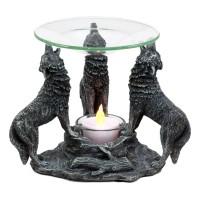 Ebros Gift Moonlight Three Howling Wolves Oil Warmer Or Wax Tart Burner Aroma Scent Diffuser Statue Faux Stone Resin Wolf Themed Decorative Figurine