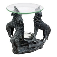 Ebros Gift Moonlight Three Howling Wolves Oil Warmer Or Wax Tart Burner Aroma Scent Diffuser Statue Faux Stone Resin Wolf Themed Decorative Figurine