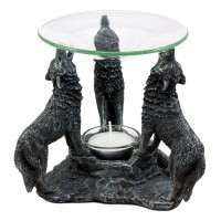 Ebros Gift Moonlight Three Howling Wolves Oil Warmer Or Wax Tart Burner Aroma Scent Diffuser Statue Faux Stone Resin Wolf Themed Decorative Figurine