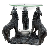 Ebros Gift Moonlight Three Howling Wolves Oil Warmer Or Wax Tart Burner Aroma Scent Diffuser Statue Faux Stone Resin Wolf Themed Decorative Figurine