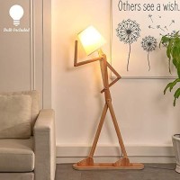 Hroome Cool Tall Floor Lamp For Living Room Bedroom Farmhouse - Corner Decorative Reading Standing Light Wood Creative Swing Arm Arc Design Gift For Kids/Boys/Girls Bedside - With Led Bulb (Ash)