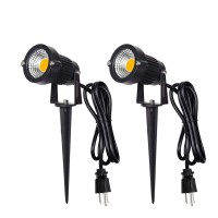 Z Outdoor Landscape Led Lighting 5W Waterproof Graden Lights Cob Led Spotlights With Spiked Stand For Lawn Decorative Lamp Us 3- Plug 3500K Warm White Lights (2 Packs)