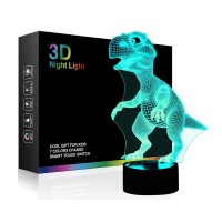 Wiscky Dinosaur Toys 3D Night Light Lamp - Children Kids Gift For Boys, 7 Led Colors Changing Lighting, Touch Usb Charge Table Desk Bedroom Decoration, Cool Gifts Ideas Birthday Xmas For Baby Friends