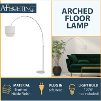 Af Lighting Arched Adjustable Plug-In Table Lamp With Online Rocker Switch, 2-Tiered Fabric Shade, And Marble Base For Home Or Office In Brushed Nickel