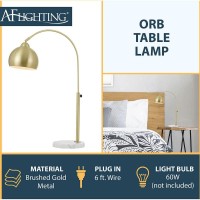 Af Lighting Orb Adjustable Plug-In Table Lamp With Online Rocker Switch, Marble Base, And Brushed Gold Metal Globe Shade For Home Or Office