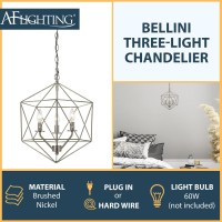 Af Lighting Bellini 3-Light Pendant Chandelier With Brushed Nickel Finish And Swag Kit For Plug-In Or Hardwire Installation