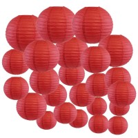 Just Artifacts Decorative Round Chinese Paper Lanterns 24Pcs Assorted Sizes (Color: Black)