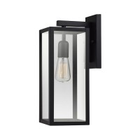 Globe Electric 44176 Bowery 1-Light Outdoor And Indoor Wall Sconce With A Matte Black Finish And Clear Glass Panes Shade, Weather Resistant Technology