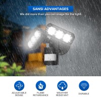 Sansi Led Outdoor Motion-Activated Security Lights, 27W (200W Equiv.) 2700Lm, 5000K Daylight, Waterproof Flood Light With Adjustable Head, 5 Year Warranty, Black