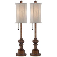 Regency Hill Bertie Traditional Style Buffet Table Lamps 28 Tall Set Of 2 Warm Brown Wood Tone Fabric Drum Shade Decor For Living Room Bedroom House Bedside Nightstand Home Office