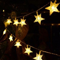 Homeleo Warm White 50 Led Star Fairy Lights With Remote Control, Battery Powered Five-Pointed Star String Lights