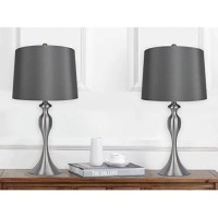 Grandview Gallery Table Lamps With Dark Grey Lamp Shade, Set Of 2 - Brushed Nickel Body With Grey Linen Shade, 26.5