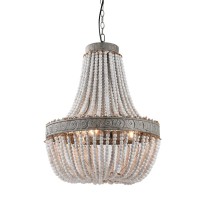 Newrays Wood Bead Chandelier Pendant Three Lights Gray White Finishing Retro Vintage Antique Rustic Kitchen Ceiling Lamp Light Fixtures(Big)