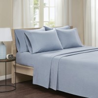 Comfort Spaces Cotton Flannel Breathable Warm Deep Pocket Sheets With Pillow Case Bedding, Full, Blue Solid 4 Piece