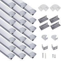 Hunhun 20-Pack 3.3Ft/1Meter V Shape Led Aluminum Channel System With Milky Cover, End Caps And Mounting Clips, Aluminum Profile For Led Strip Light Installations, Very Easy Installation