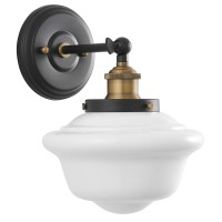 Linea 1 Light Bathroom Vanity Light Lavagna Schoolhouse Light Fixture Black With Milk Glass Shade Wall Sconce Ul Listed